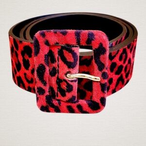 & OTHER STORIES Italian Red Black Leopard Animal Print Suede BELT XS
